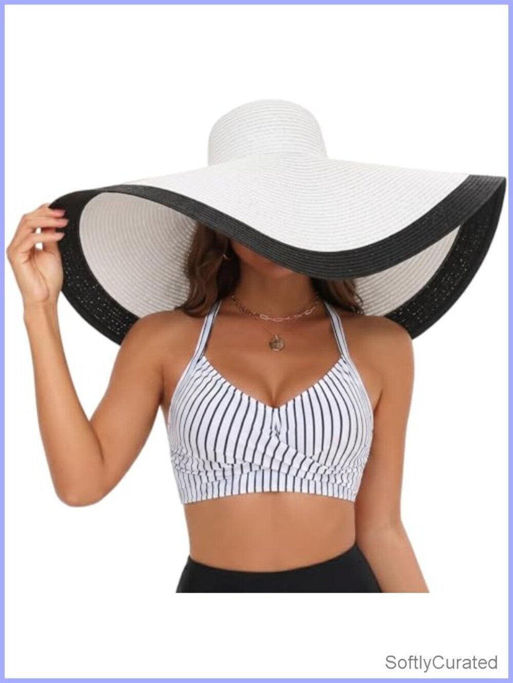 Oversized Straw Sun Hat Wide Brim UV Protection Foldable Beach Hat UPF 50+